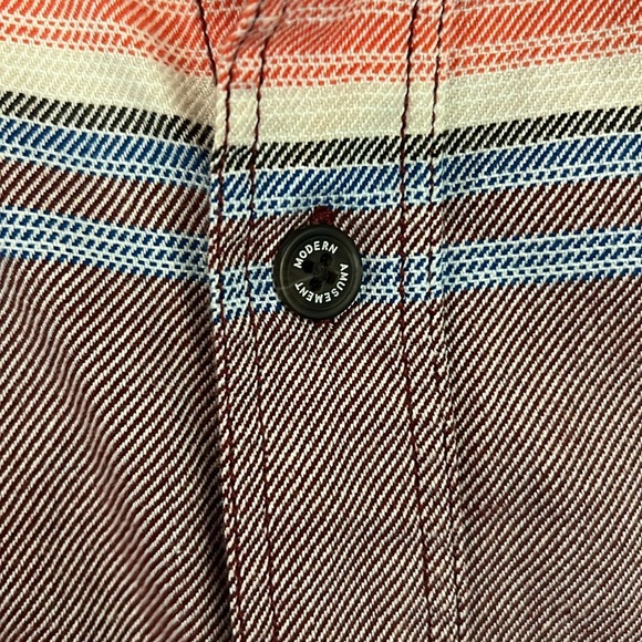 Flannel Stripe Button Up Shirt Long Sleeve Gorpcore Modern Amusement Casual XL - Picture 3 of 11